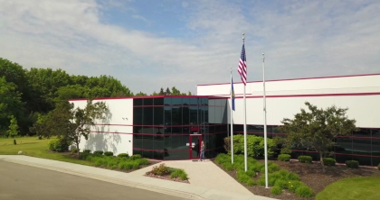 Aerial exterior of corporate entrance