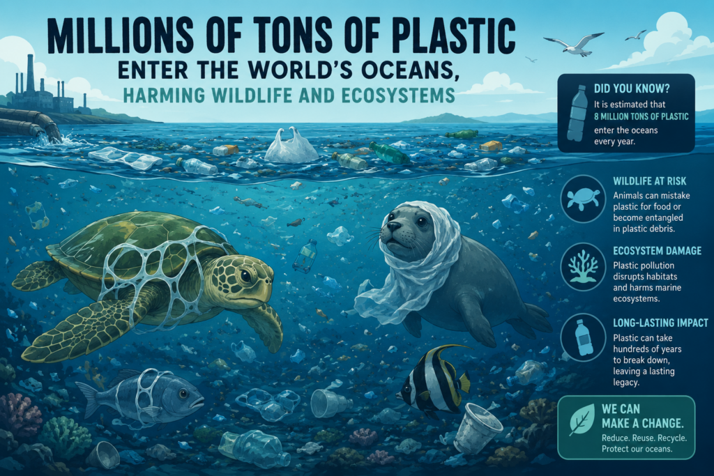 Tons of plastic enter the world's oceans